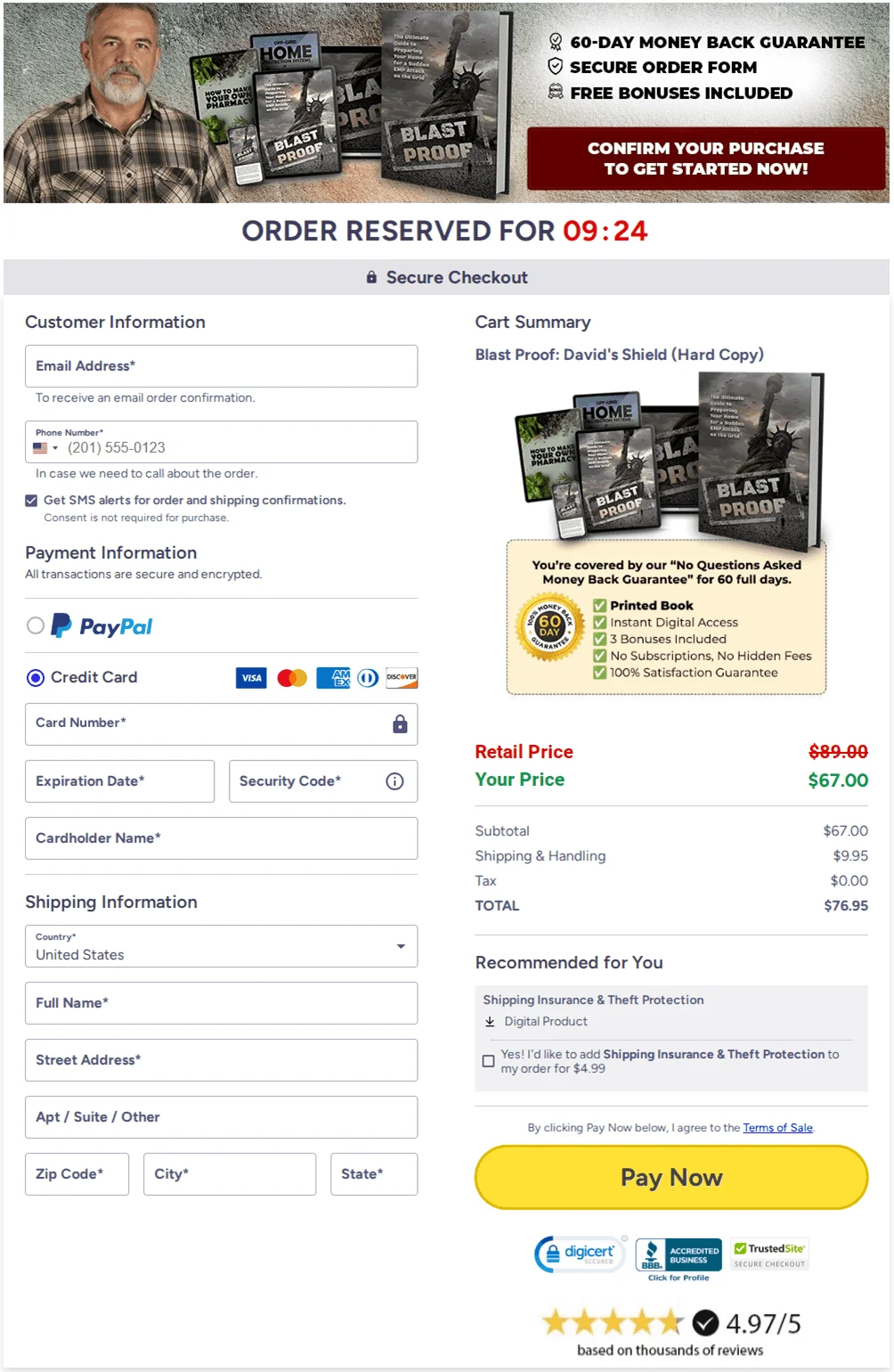 David’s Shield Checkout page